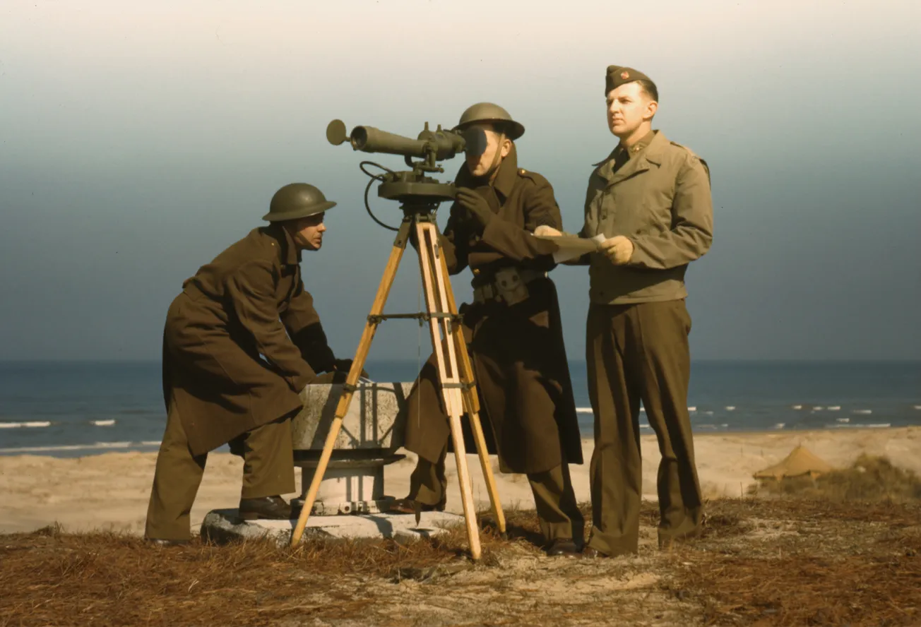 Men of Fort Story Operate an Azimuth Instrument